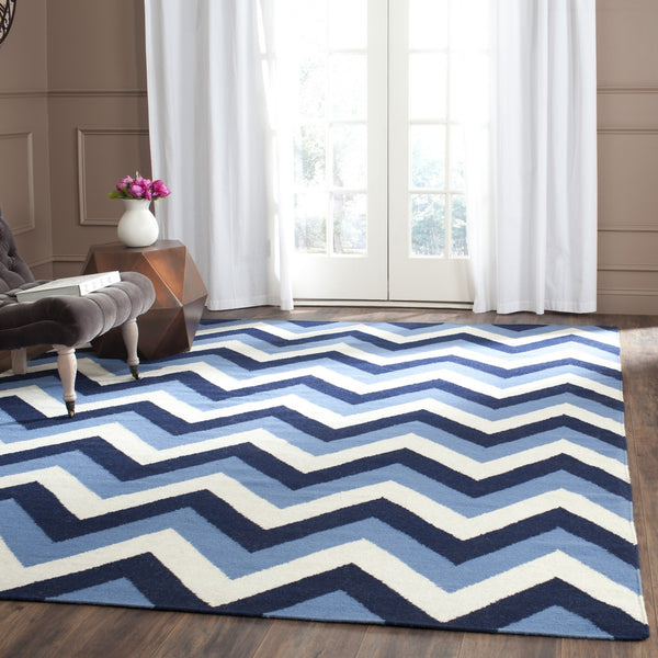 Safavieh Dhurries 640 Hand Woven Flat Weave  Rug Navy / Light Blue DHU640B-3