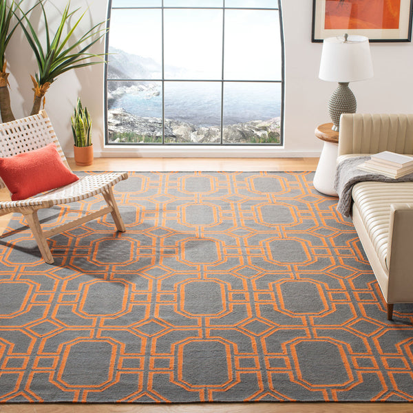 Safavieh Dhurries 860 Hand Woven Flat Weave  Rug Blue / Orange DHU860B-3