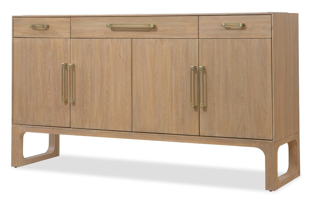 Hooker Furniture Banyon Bay Buffet With Honed Egyptian Marble Top, Desert Oak Finish, Ample Storage & Brushed Brass Hardware 6081-75900-82
