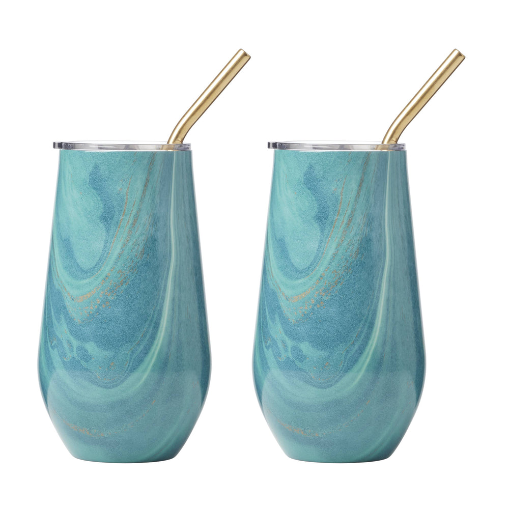 Lenox Cambridge 16 Oz Green Geode Insulated Tumblers With Straws, Set of 2 NO COLOR METAL ECW11GNCB2DS