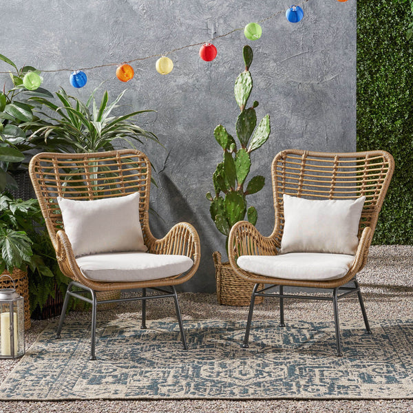 English Elm Tapscott All-weather Rattan Outdoor Accent Chairs Set of 2 with Cushions 65044.00LBRN