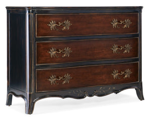 Hooker Furniture Charleston Serpentine Three-Drawer Accent Chest In Two-Tone Black & Maraschino Cherry With Antique Bronze Pulls 6750-85002-00