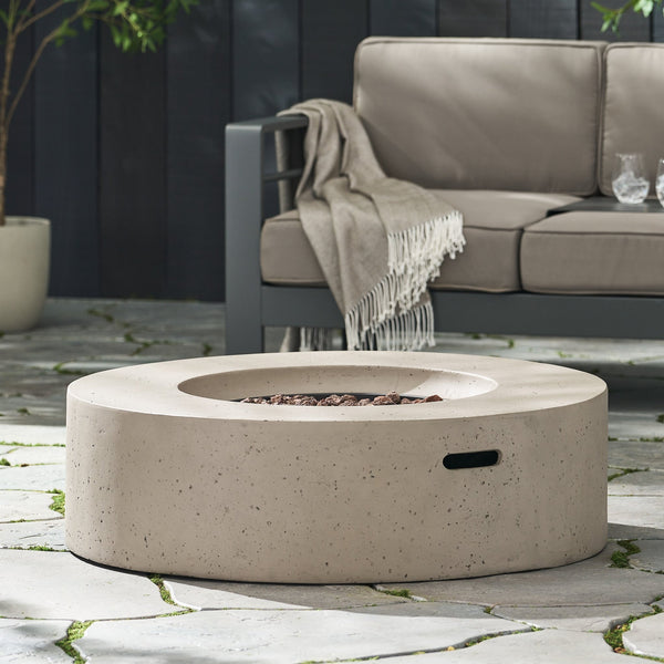 English Elm Christopher Knight Home® - Outdoor 50,000 Btu Round Mgo Concrete Propane Fire Pit - Modern Light Grey Design For Cozy Gatherings 59240.00WHI-50K