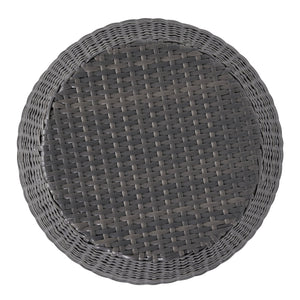 English Elm Outdoor Wicker Bombe Side Table Sculptural Iron Frame Weather Resistant Patio Accent Grey 60746.00GRY
