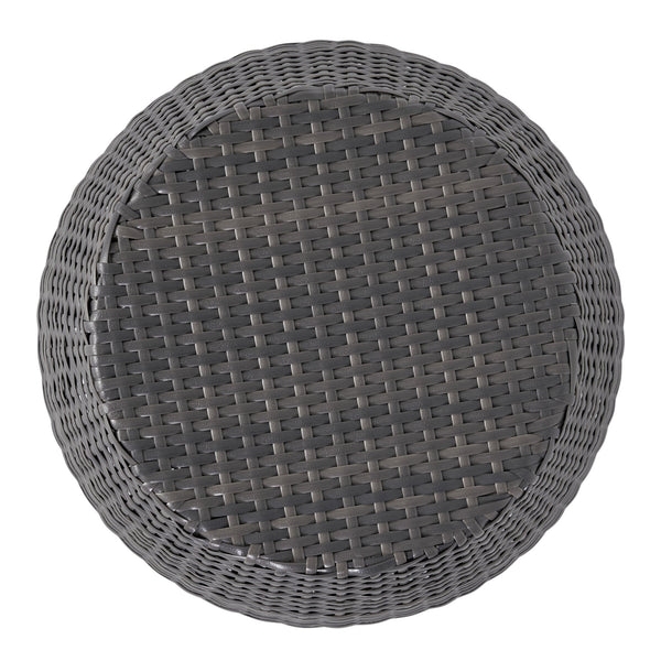 English Elm Outdoor Wicker Bombe Side Table Sculptural Iron Frame Weather Resistant Patio Accent Grey 60746.00GRY