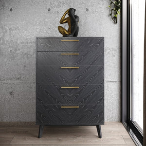 VIG Furniture Diana Grey Ash Chest Of Drawers With Crown-Cut Veneer, Gold Handles & Solid Wood Legs — Modern Storage VGMABR-132-CHEST