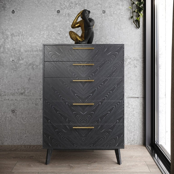 VIG Furniture Diana Grey Ash Chest Of Drawers With Crown-Cut Veneer, Gold Handles & Solid Wood Legs — Modern Storage VGMABR-132-CHEST