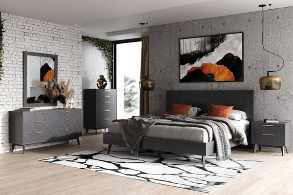 VIG Furniture Diana Modern Grey Ash Dresser With 6 Smooth-Glide Drawers, Gold Handles, Crown-Cut Veneer Finish VGMABR-132-DRS