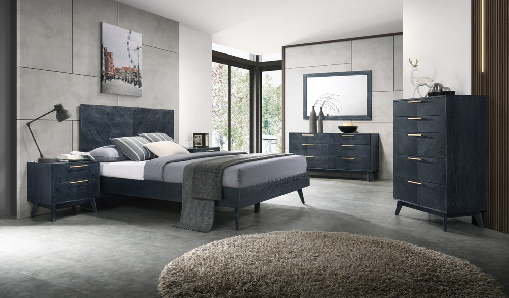 VIG Furniture Diana Queen Modern Grey Ash Bedroom Set With Gold Handles, 6-Drawer Dresser, Sturdy Slat Bed VGMABR-132-SET-Q
