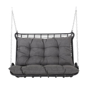 English Elm Christopher Knight Home® - ARRUDA Wicker Porch Swing with Water-Resistant Cushions, Iron Frame, Boho Outdoor Hanging Seat, 800 lb Capacity Grey 70653.00GRY