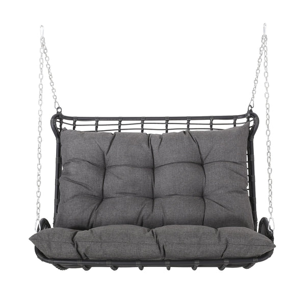 English Elm Christopher Knight Home® - ARRUDA Wicker Porch Swing with Water-Resistant Cushions, Iron Frame, Boho Outdoor Hanging Seat, 800 lb Capacity Grey 70653.00GRY