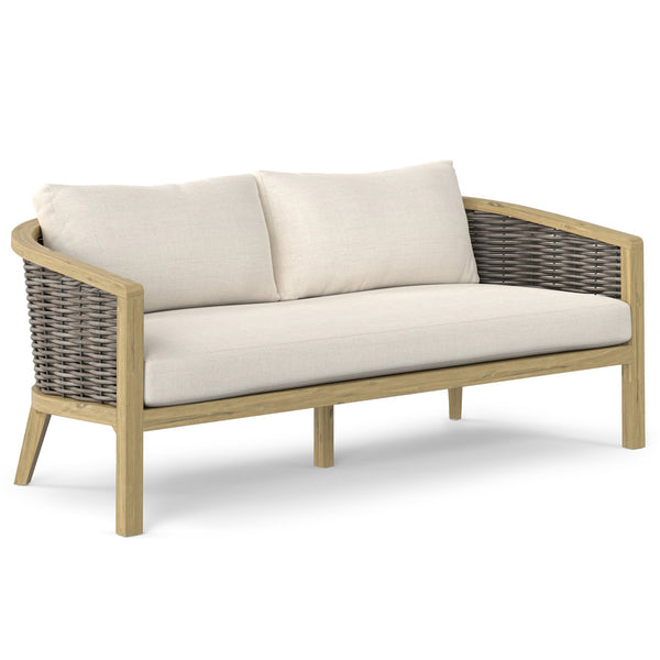 English Elm Parkside Outdoor Sofa Natural - Handwoven HDPE Rattan, Acacia Frame, Water-Resistant Cushions, 73" B136P159395
