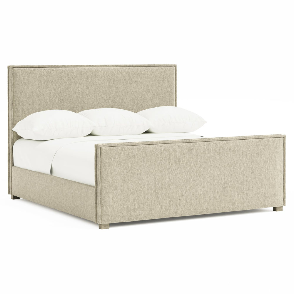 Bernhardt Bernhardt Sawyer Upholstered Panel Bed In Fawn — Transitional Textural Fabric, Stitched Flange Elegance K2205