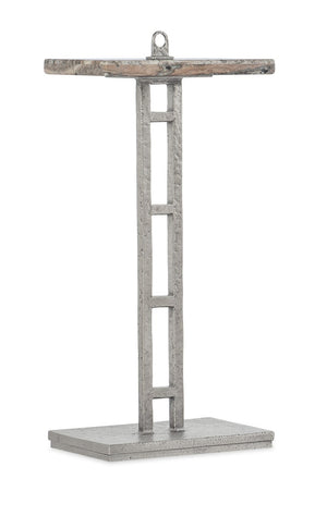 Hooker Furniture Chapman Honed Silver Travertine Drink Table With Hand-Hammered Forged Pewter Base, Compact Elegance 6033-50001-00