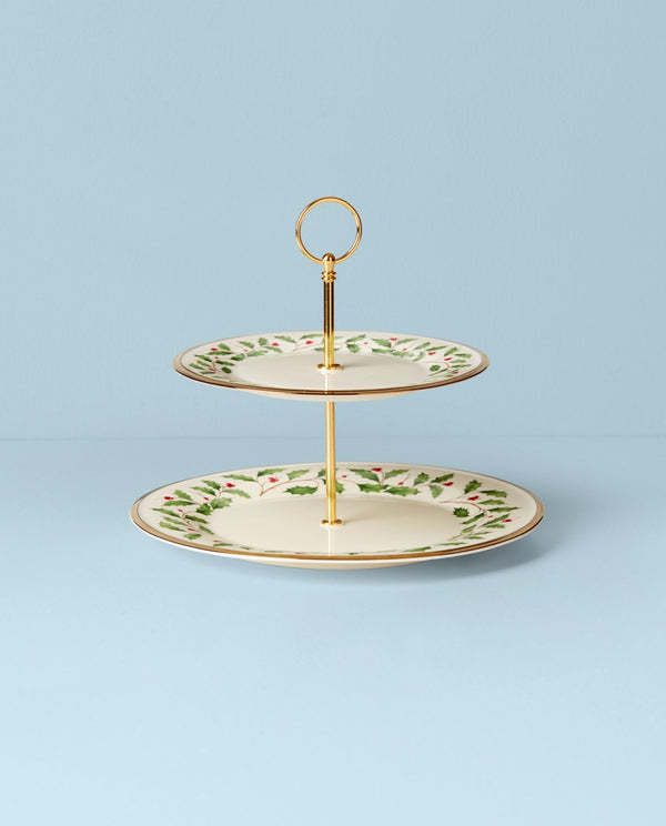 Lenox Holiday 2-Tiered Server Red & Green, IVORY PORCELAIN 893490