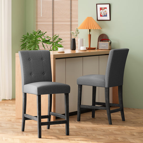 English Elm Christopher Knight Home® - Contemporary Button-Tufted Fabric Counter Stools Set of 2 with Espresso Legs, Waffle Stitch Comfort Charcoal 71254.00CHAR