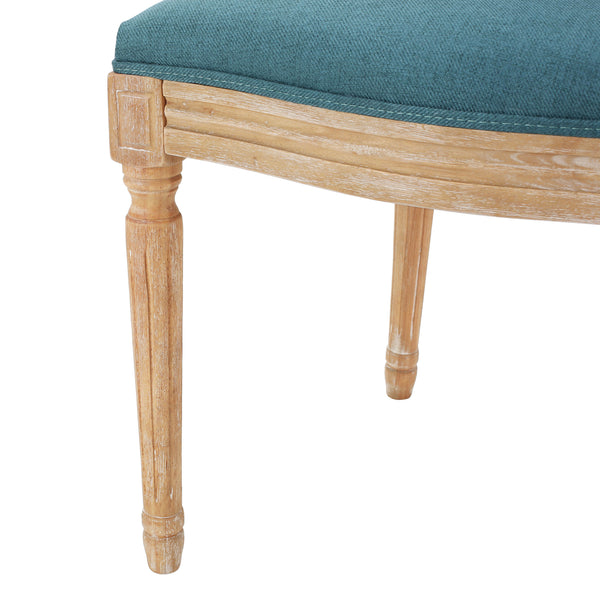 English Elm Kd French Country Rubberwood Dining Chairs Fluted Legs Padded Seat Set of 2 Teal 60352.00