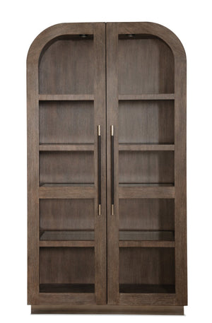 Hooker Furniture Modern Mood Display Cabinet With Integrated Lighting, Quartered Oak Veneer, Leather Pulls, Soft-Close Doors Medium Brown 6850-75906-89