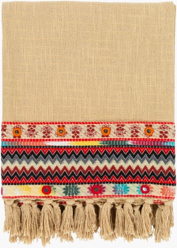 Surya Ardi 50"W X 60"L Throw - Global Inspired Elegance With Durable Cotton For Eclectic Home Decor Charm Beige Cotton Dir1000-5060