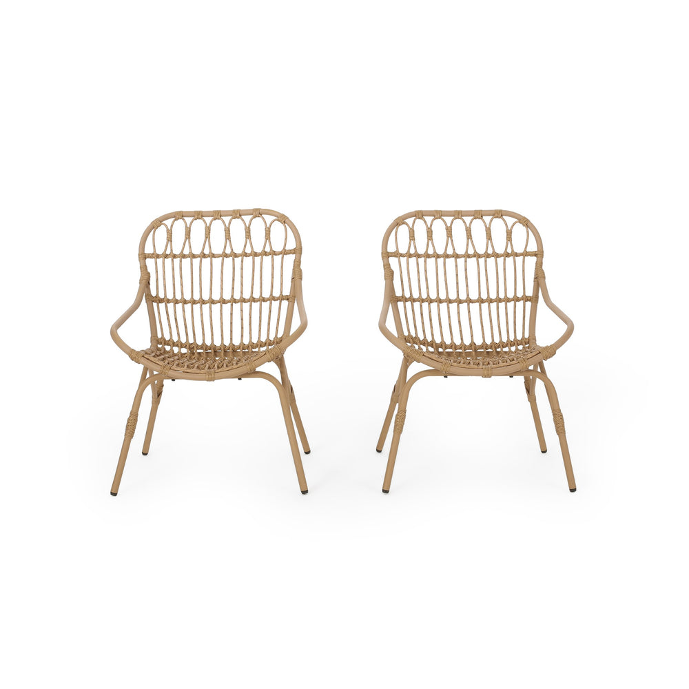 English Elm Harlem Faux Rattan Accent Chair Set of Two Bohemian Iron Frame Indoor Outdoor Seating 70654.00LBRN