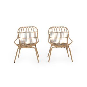 English Elm Harlem Faux Rattan Accent Chair Set of Two Bohemian Iron Frame Indoor Outdoor Seating 70654.00LBRN