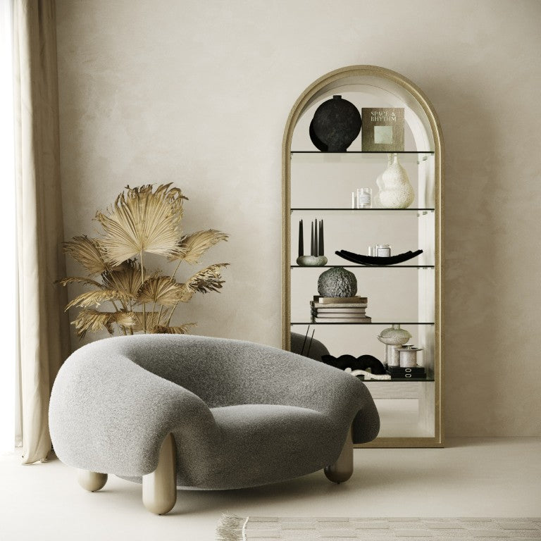 VIG Furniture Clarity Contemporary Grey Fabric Accent Chair With Curved Silhouette, Antique Brass Legs, Plush Comfort VGFA-SF2002