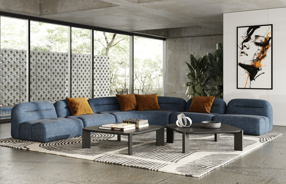 VIG Furniture Forman Modern Blue Modular Sectional Sofa — 5-Piece Durable Polyester, Rounded Back, Customizable Layout VGOD-ZW-23029-MOD-BLU-5-Piece Sectional