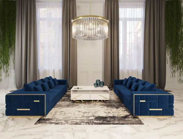 VIG Furniture Mobray Glamorous Blue Velvet Sofa With Quilted Tuxedo Arms, Gold Accents & Plush Cushions VGUIMY524-BLUE