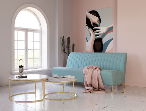 VIG Furniture Mosko Modern Light Green Fabric Sofa With Gold Tubular Legs, Channel-Tufted Comfort & Durable Support VGEUMC-9714SF-GRN-S