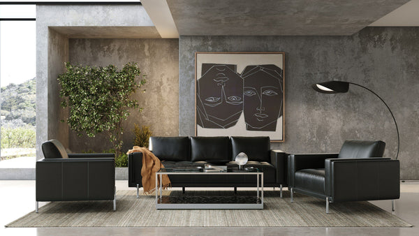 VIG Furniture Divani Casa Schmidt - Modern Black Leather Sofa + 2 Chairs VGKK-KF.7020-SET-BLK