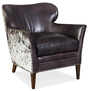 Hooker Furniture Kato Club Chair In Legendary Graphite Aniline Leather With Salt & Pepper Hair-On-Hide, Nailhead Trim 32.50 L x 29.50W x 32.00H CC469-097