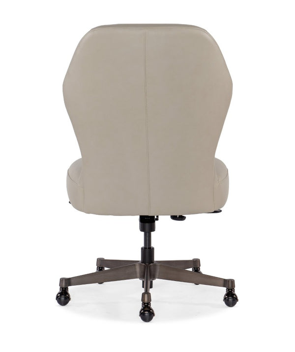 Hooker Furniture Executive Swivel Tilt Chair With Bali Harvest Leather, Gunmetal Base, Smooth Casters For Ergonomic Style Beige EC370-090