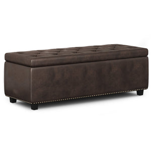 English Elm Hamilton Storage Ottoman - Stylish Distressed Brown Faux Leather Bench With Practical Storage Solutions B136P159059