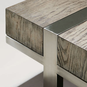 Bernhardt Bernhardt Leigh Square Cocktail Table With Rustic Gray White Oak Veneer & Tarnished Nickel Frame, 46" 369023