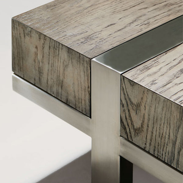 Bernhardt Bernhardt Leigh Square Cocktail Table With Rustic Gray White Oak Veneer & Tarnished Nickel Frame, 46" 369023