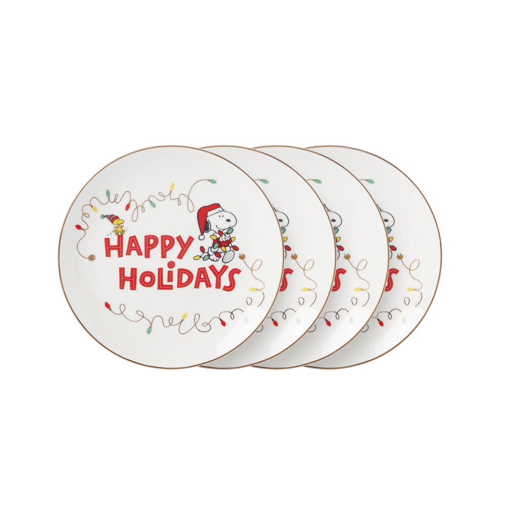 Lenox Snoopy Christmas Accent Plates, Set of 4 Multi, IVORY PORCELAIN 896321
