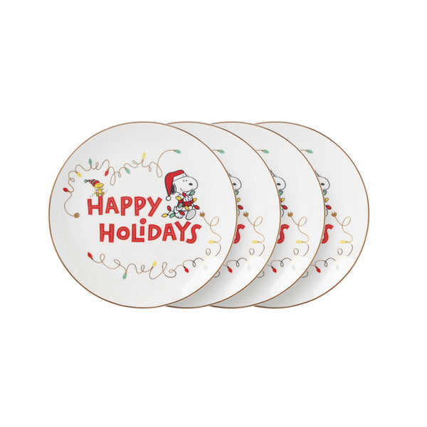 Lenox Snoopy Christmas Accent Plates, Set of 4 Multi, IVORY PORCELAIN 896321