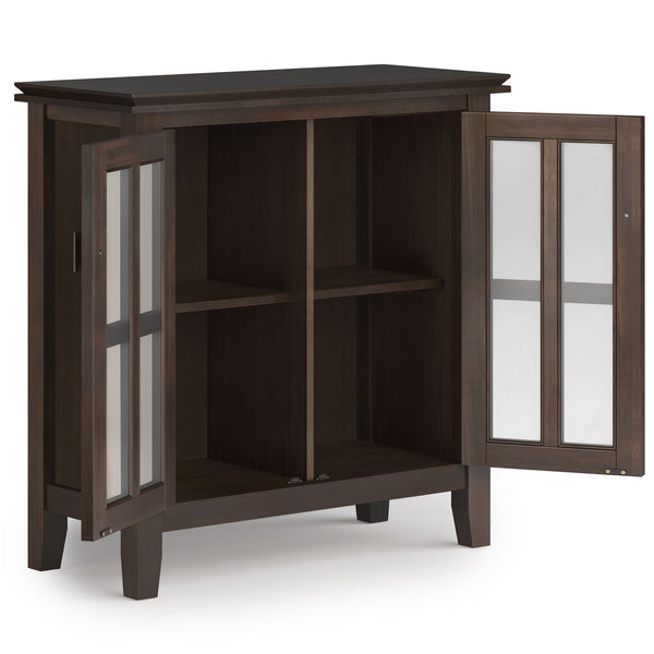 English Elm Artisan Low Storage Cabinet - Handcrafted Tobacco Brown Wood With Glass Doors For Versatile Style B136P158398