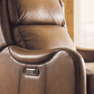 Hooker Furniture Carrington Power Recliner In Semi-Aniline Leather With Usb, Power Headrest & Sleek Transitional Style Brown RC819-PH-078