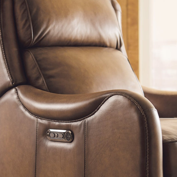 Hooker Furniture Carrington Power Recliner In Semi-Aniline Leather With Usb, Power Headrest & Sleek Transitional Style Brown RC819-PH-078
