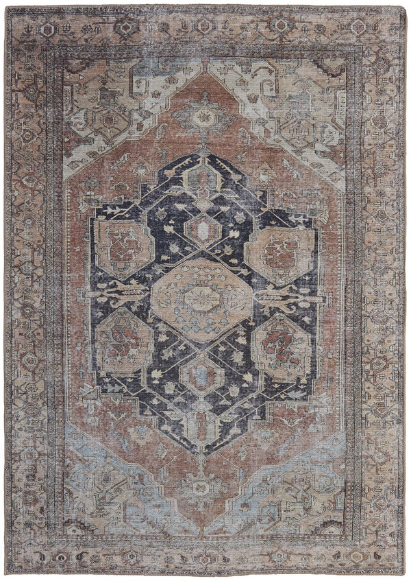 Feizy Rugs Percy Transitional Medallion Rug - Durable Machine Washable Design With Timeless Distressed Charm Orange,Brown,Taupe Polyester,Cotton,Viscose Prc39alfbrnrstf71