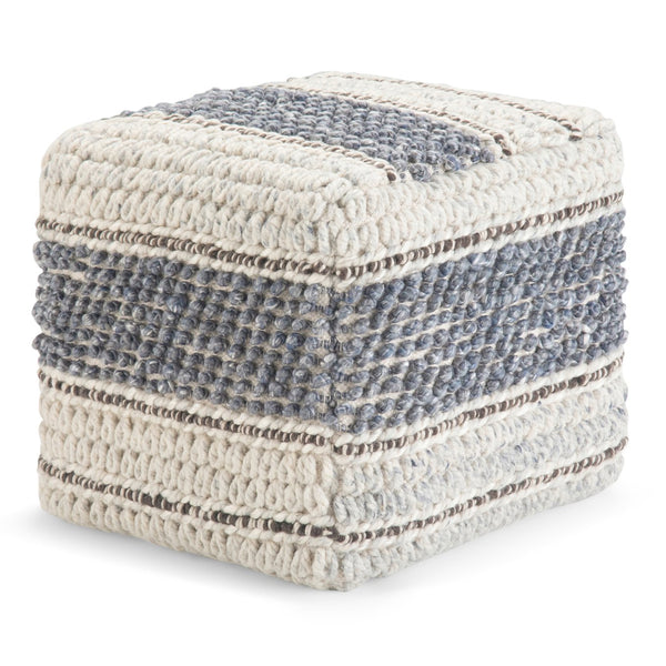English Elm Grady Square Pouf - Handcrafted Blue & Natural Accent Piece For Stylish Seating & Footrest Use B136P159321