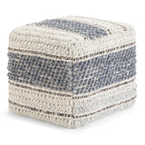 Hearth and Haven Soltara Square Pouf with Handloom Woven Detail on Top and Sides B136P159321 Blue