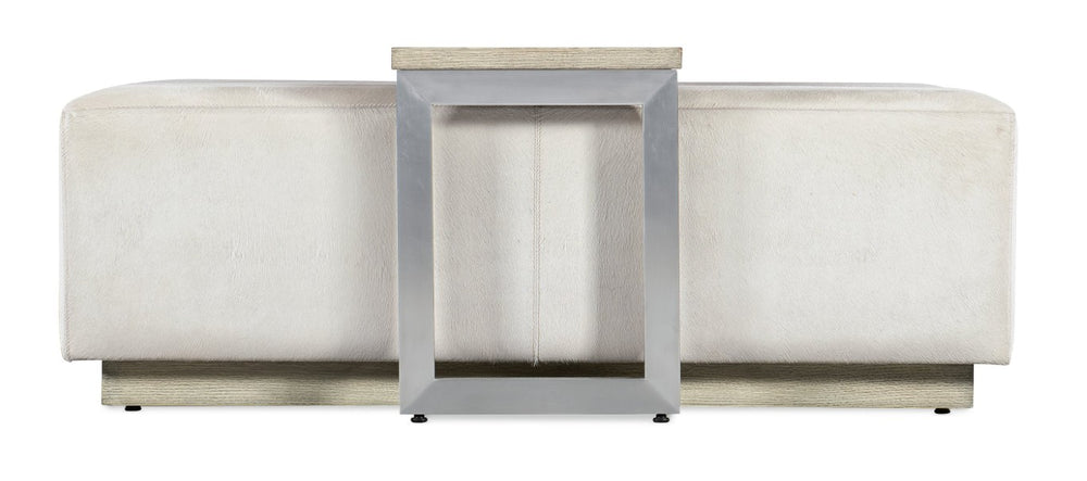 Hooker Furniture Melange Cream Hair-On-Hide Bridged Cocktail Table With Movable Wood Tray, Light Plinth Base, Luxe Texture 628-80481-95