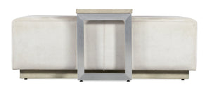 Hooker Furniture Melange Cream Hair-On-Hide Bridged Cocktail Table With Movable Wood Tray, Light Plinth Base, Luxe Texture 628-80481-95