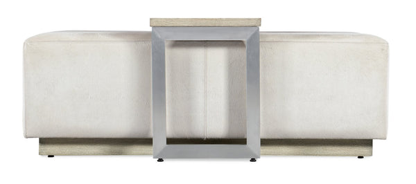 Hooker Furniture Melange Cream Hair-On-Hide Bridged Cocktail Table With Movable Wood Tray, Light Plinth Base, Luxe Texture 628-80481-95