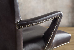 Hooker Furniture Phoenix Executive Swivel Tilt Chair — Aniline Top-Grain Leather, Gunmetal Base, Nailhead Trim, Ergonomic Comfort EC824-098