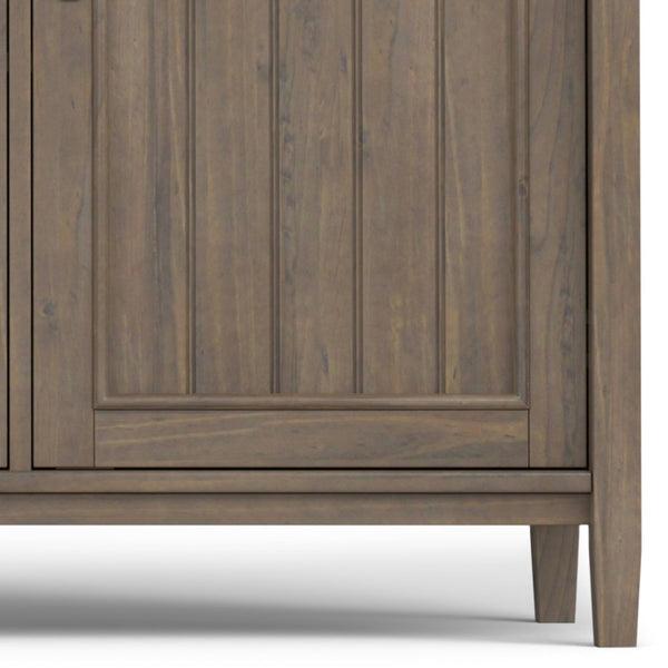 English Elm Lev Solid Wood Wide Storage Cabinet Smoky Brown – 3-Door Adjustable Shelves, Grooved Transitional Design, Brushed Bronze Handles, 60" W B136P158824
