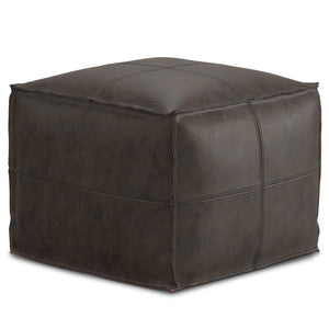 English Elm Sheffield Square Pouf - Handcrafted Distressed Brown Leather Accent For Stylish Living Spaces B136P159303-GIGA