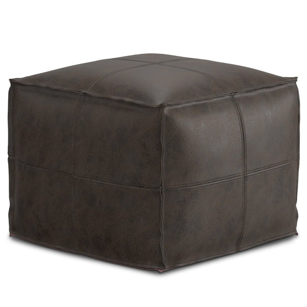 English Elm Sheffield Square Pouf - Handcrafted Distressed Brown Leather Accent For Stylish Living Spaces B136P159303-GIGA